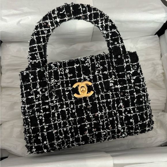 NWT 🖤 CHANEL 24P Black & White Tweed Small Nano Shopper Kelly Bag - Picture 7 of 16